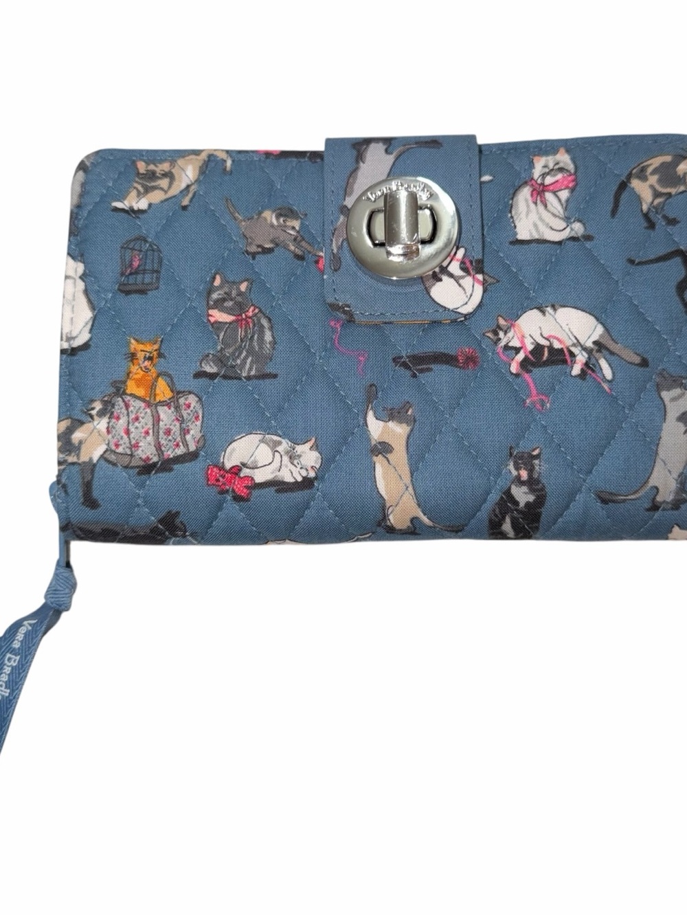 Vera Bradley Blue Quilted Cat-Print Wallet with Silver Turn-Lock - Picture 2 of 6